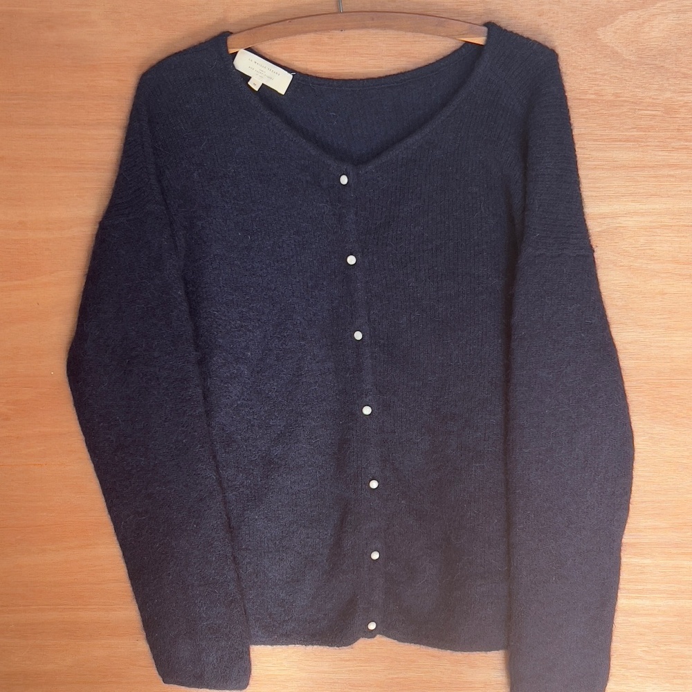 Sézane La Maille Superkid Mohair Alpaca cardigan sweater size M medium navy blue